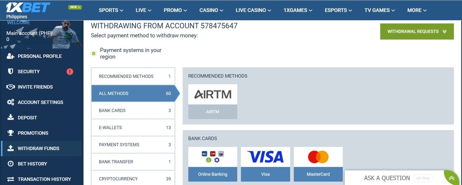 1xBet Withdrawal Options
